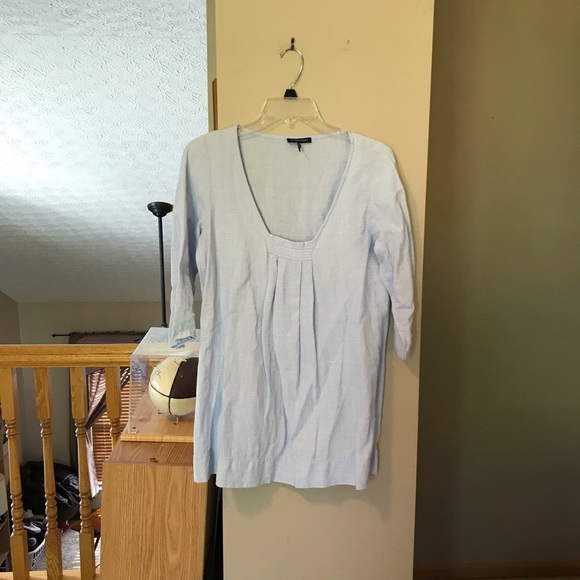 Eileen Fisher Linen Blend 3/4 Length Sleeve Light Blue Top - Picture 5 of 7